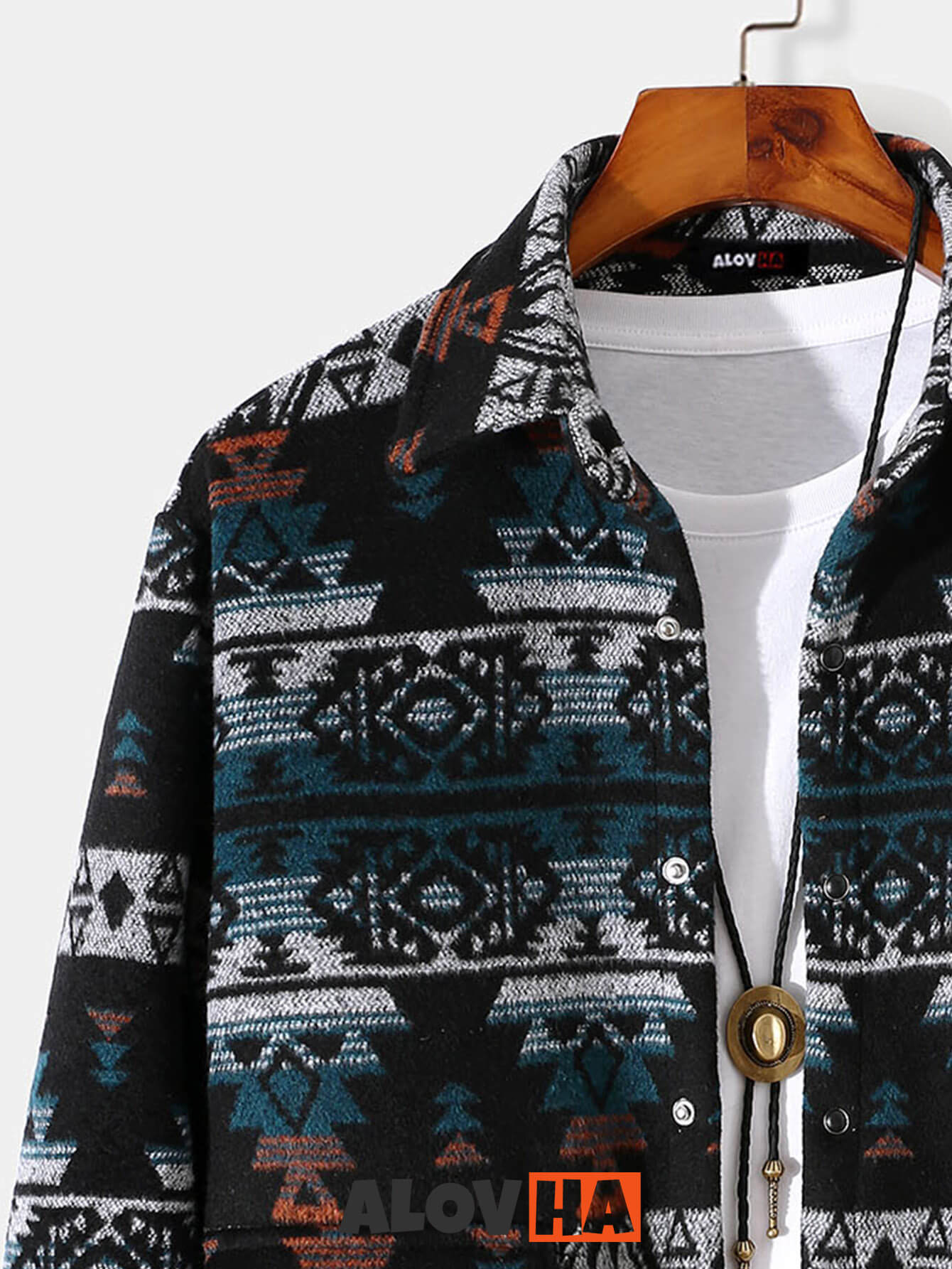 Mens Aztec Flannel Long Sleeve Button Up Overshirt