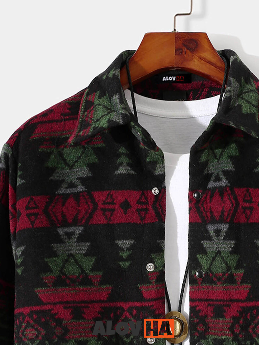Mens Aztec Flannel Long Sleeve Button Up Overshirt