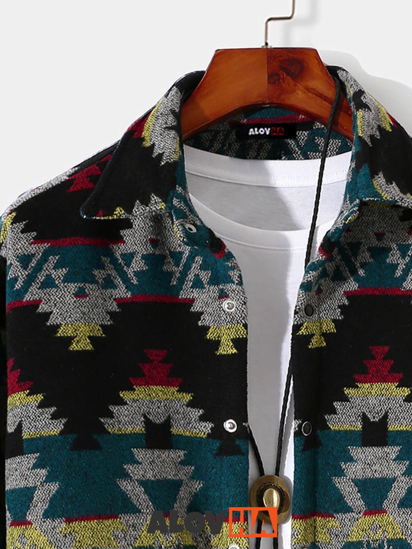 Mens Aztec Flannel Long Sleeve Button Up Overshirt