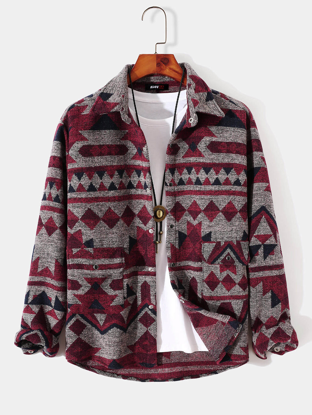 Mens Aztec Flannel Long Sleeve Button Up Overshirt