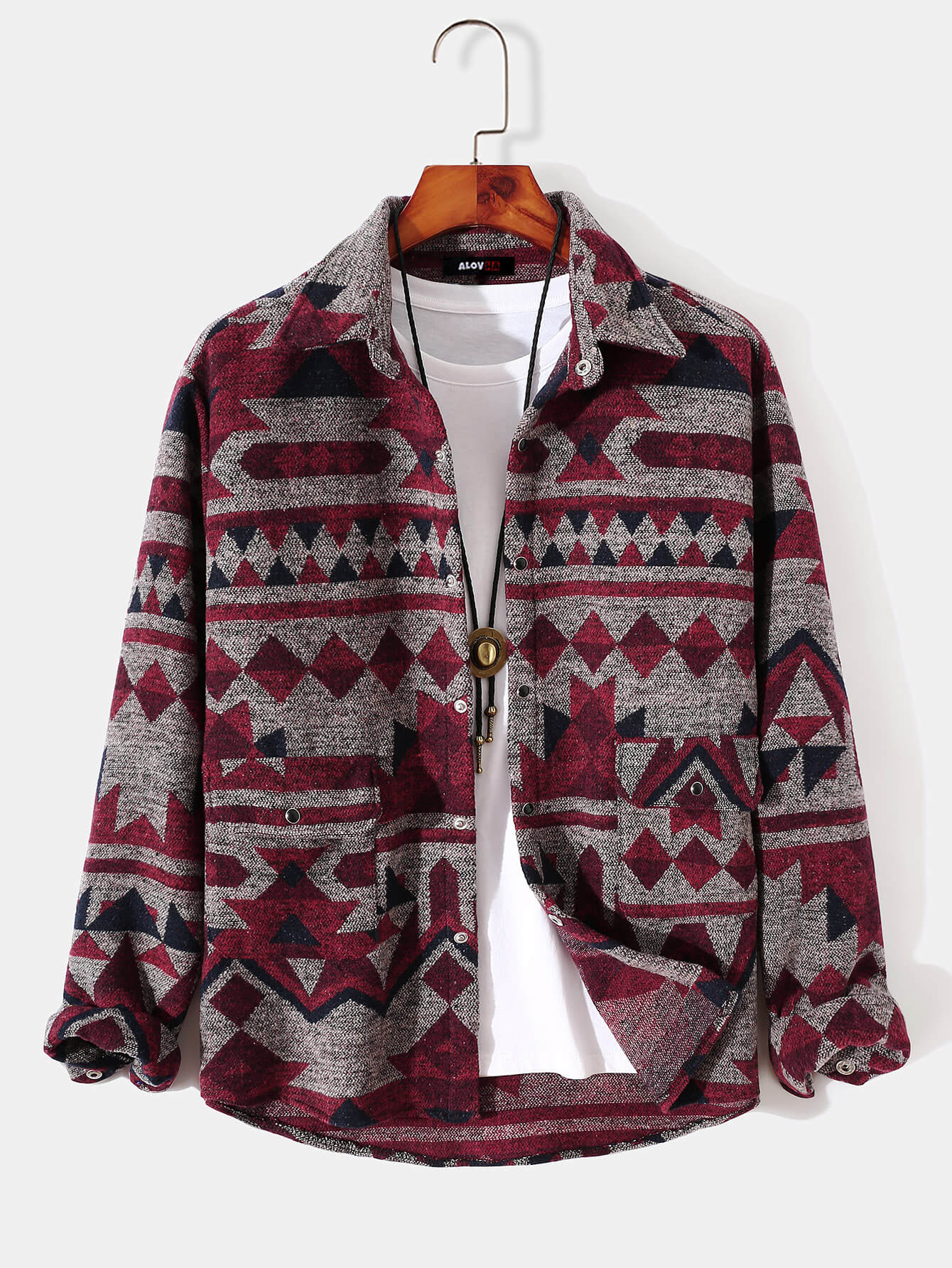 Mens Aztec Flannel Long Sleeve Button Up Overshirt